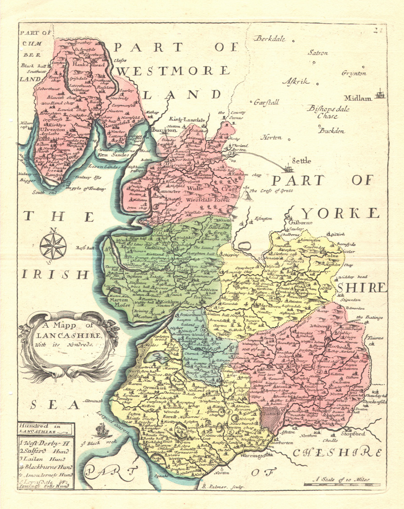 Old Victorian Map of Lancashire Reprint UK 1840 Pigot Antique Historical 