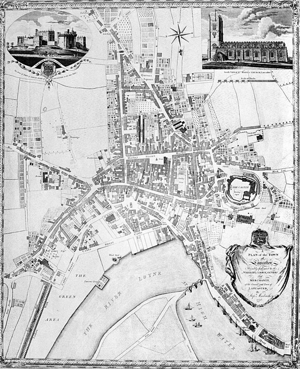 OLD COPY OF JOHN SPEED MAP OF LANCASHIRE LANCASTER TOWN PLAN  1610 